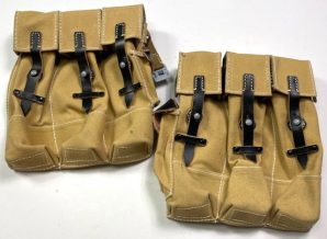 MP44 STG44 TYPE II AMMO POUCHES-TAN CANVAS/BLACK LEATHER