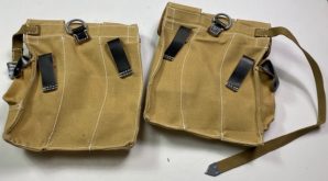 MP44 STG44 TYPE II AMMO POUCHES-TAN CANVAS/BLACK LEATHER