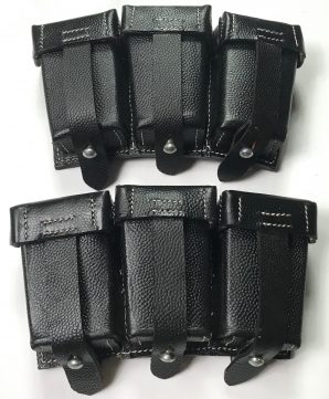K98 RIFLE AMMO POUCHES-BLACK LEATHER, 1ST PATTERN