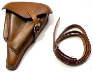 P08 UHLAN CAVALRY LUGER PISTOL HOLSTER W/ CARRY STRAP-BROWN LEATHER