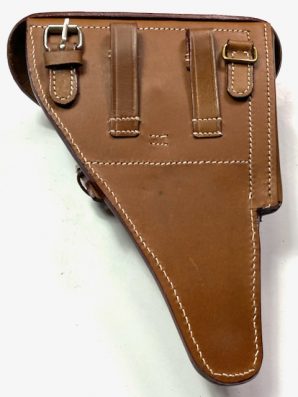 P08 UHLAN CAVALRY LUGER PISTOL HOLSTER W/ CARRY STRAP-BROWN LEATHER