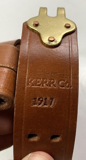 M1907 LEATHER RIFLE SLING-GOLD HARDWARE, WWI MAKER MARKED
