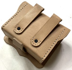 PISTOL REVOLVER AMMO BOX WITH WOODEN BLOCK- RAW LEATHER