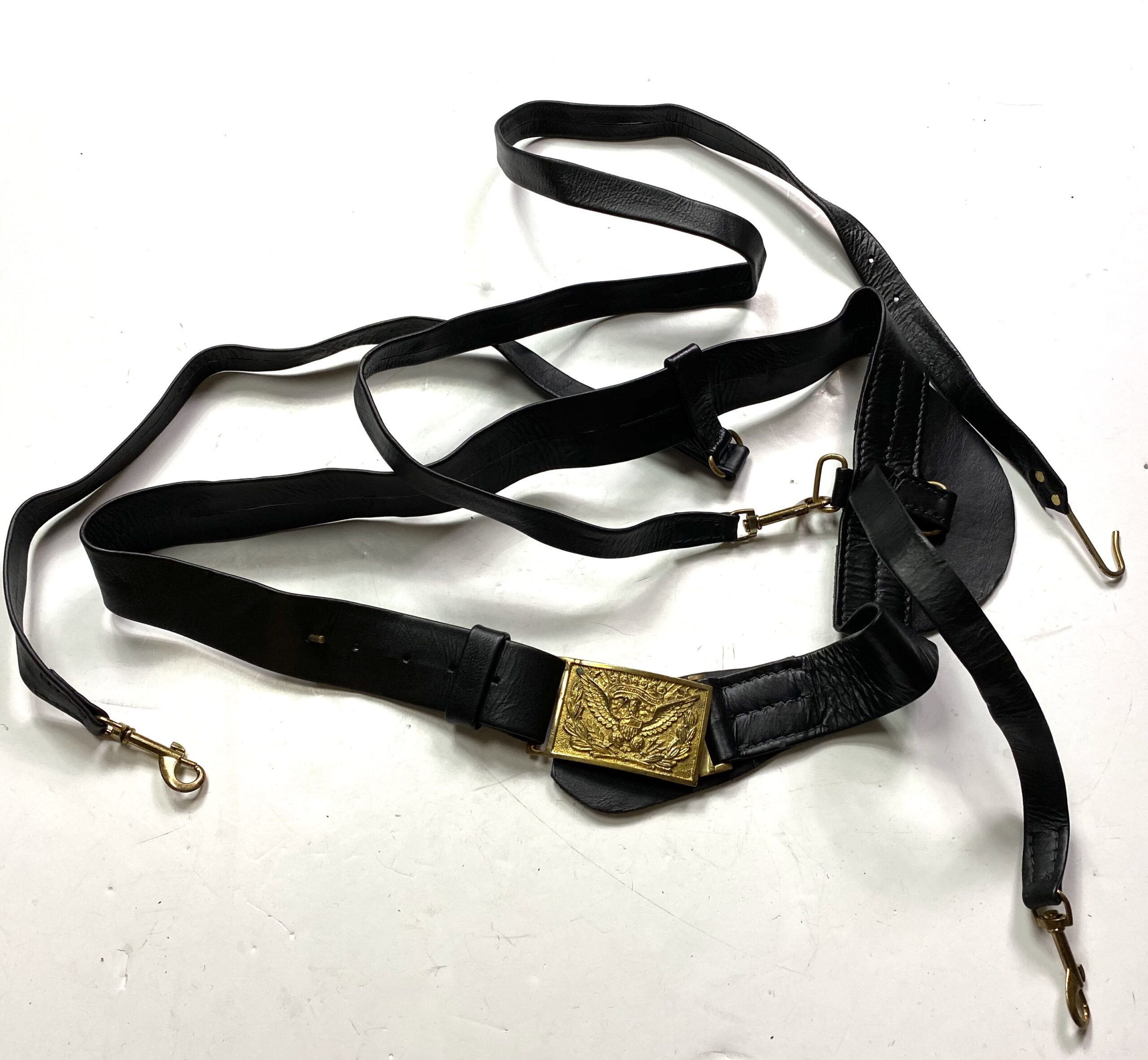 Civil War Waist Belt - Black Leather - Brass Buckle